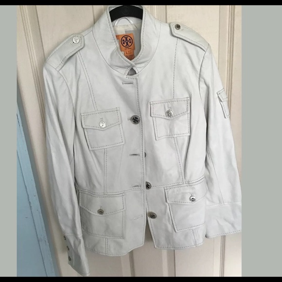 Tory Burch Cream Leather Military Style Jacket - Picture 1 of 7